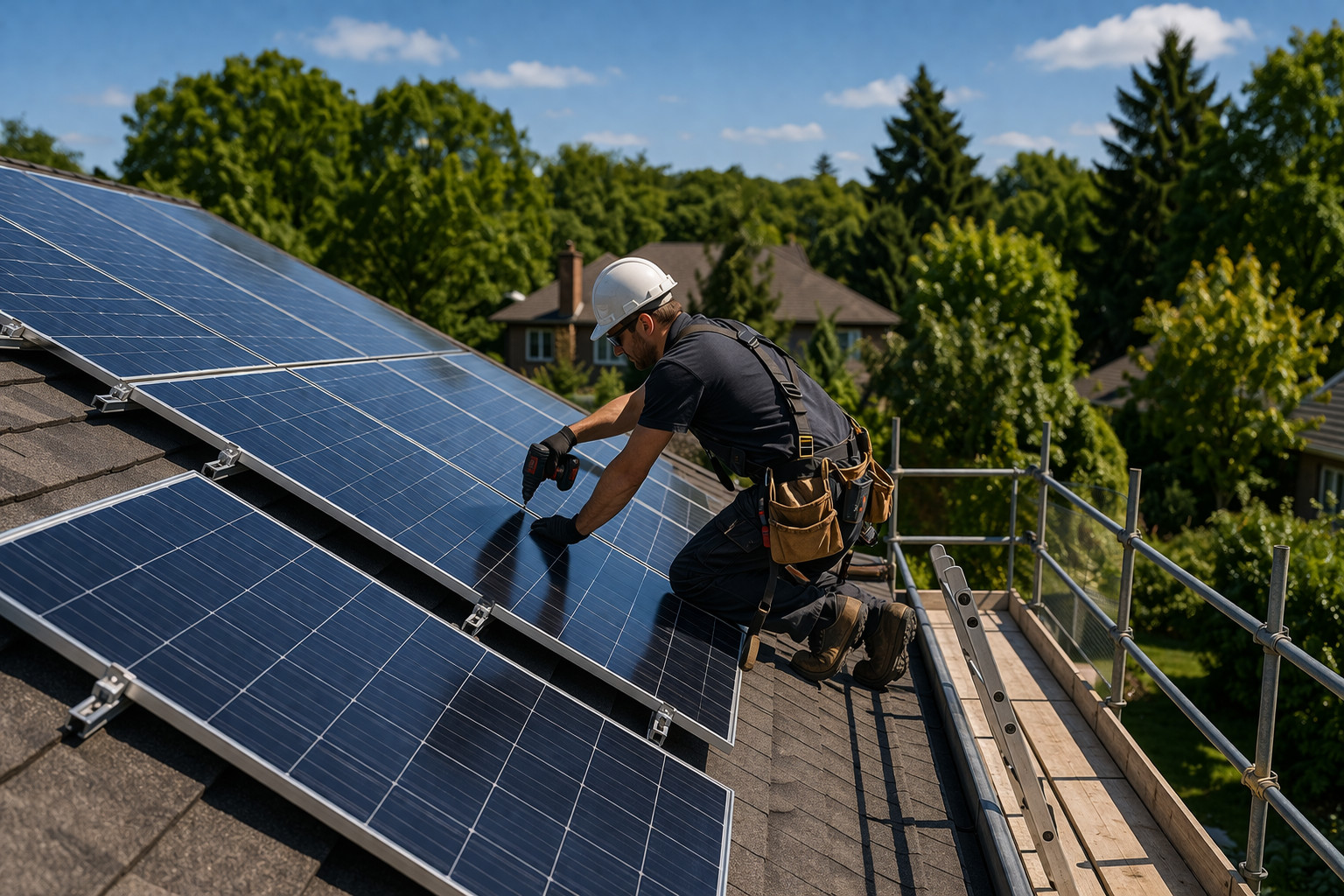 Solar panels on a house roof